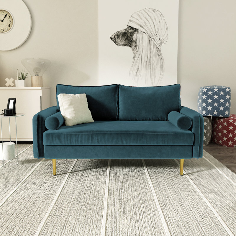 Bombalier 57.9'' Velvet Loveseat, Prussian Blue