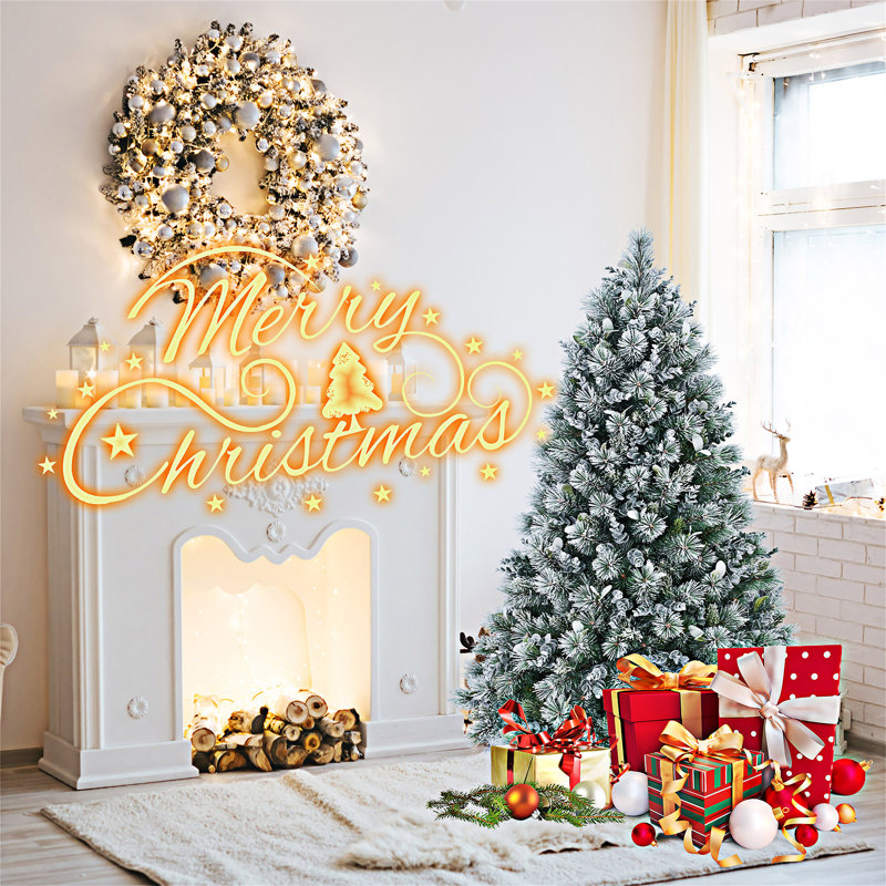 Arbre de Noël artificiel floqué avec support en métal, Non pré-éclairé