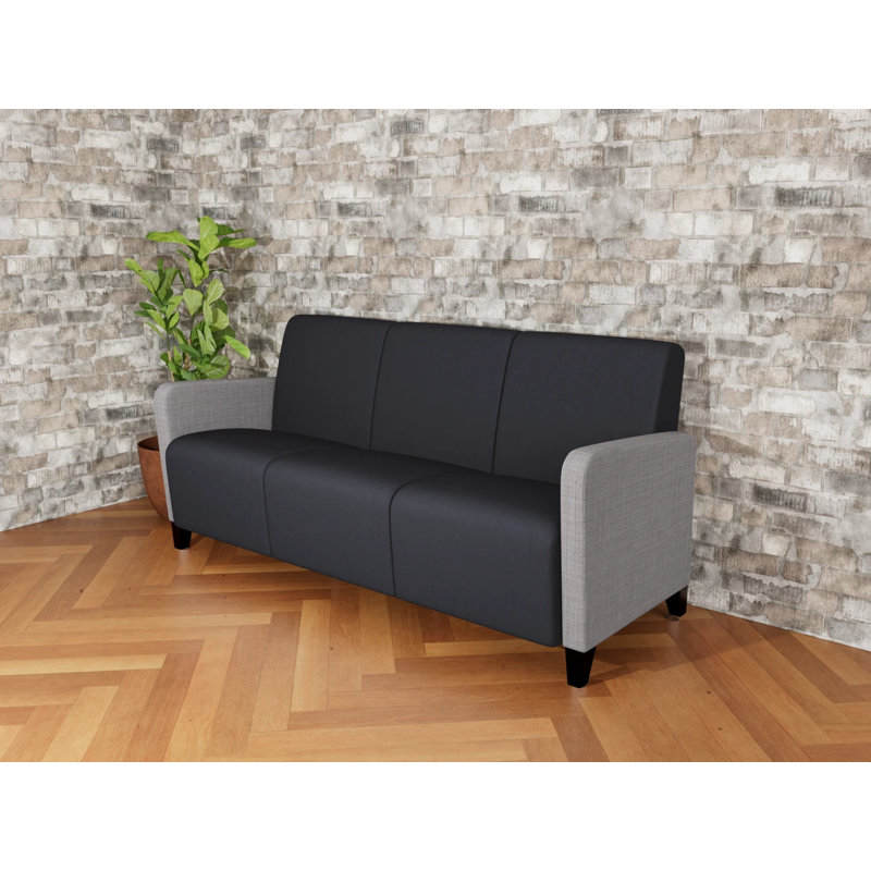 Ravenna Lounge Reception 3 Seat Tandem Seating No Center Arm, Black Wood, Chambray Gray/Patriot Plus Black