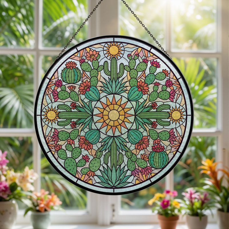 Vitrail Cactus Sunburst, 7.8"H