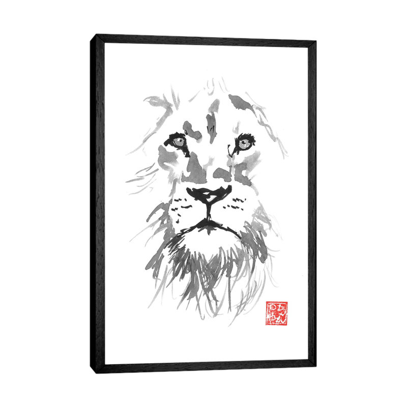 Lion In White by Péchane - Print on Canvas, 152.5 cm H x 101.5 cm W, Black Framed