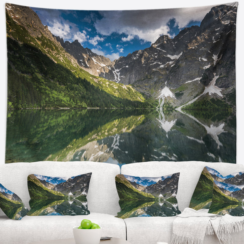 Tapisserie paysage de reflet de montagnes, H 50 po x l 60 po