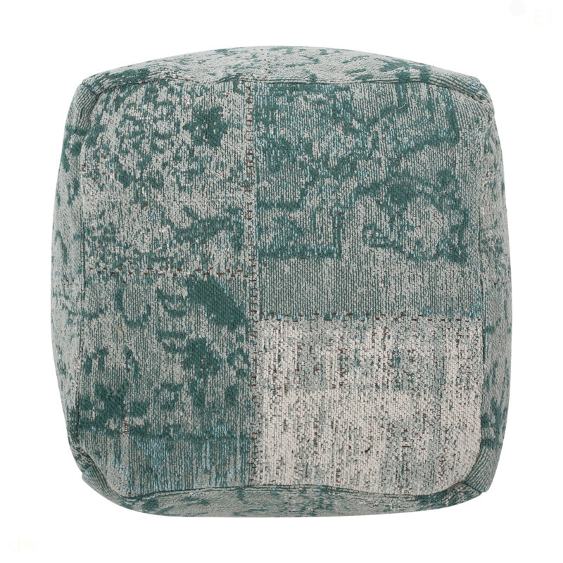 Pouf carré océan, bleu sarcelle et beige