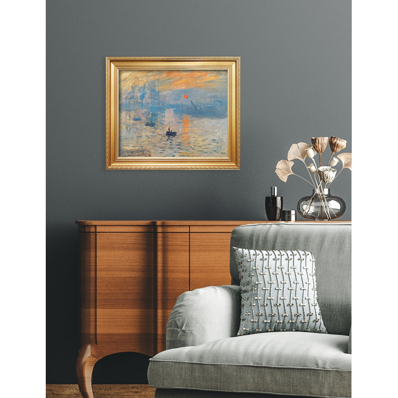 Impression «Lever de soleil sur toile» par Claude Monet, Encadrement doré, H 16 po x l 20 po x P 0,75 po