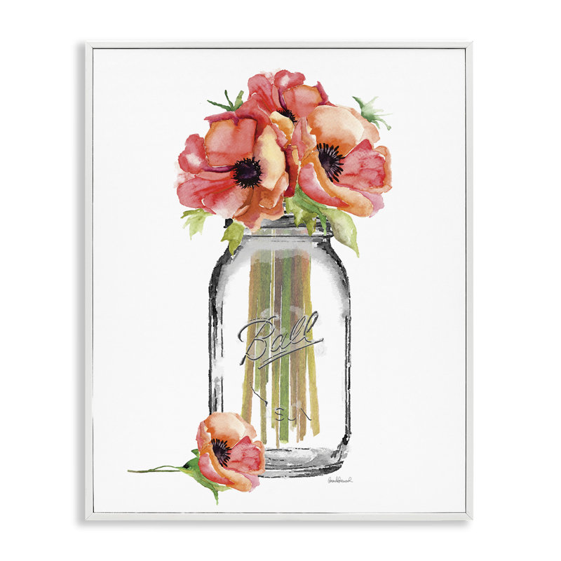 «Mason Jar Poppies» par Amanda Greenwood, reproduction sur toile, H 30 po x l 24 po, Giclée encadrée noir minuit