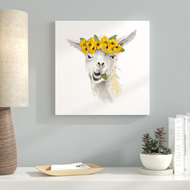 Floral lama I - reproduction de peinture à l'aquarelle, H 24 po x l 24 po x P 1,5 po, Toile tendue