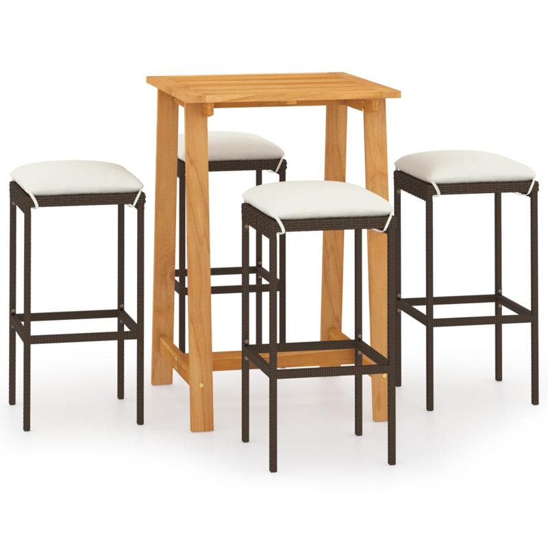 Ensemble de table de bar et de tabourets de patio avec coussins, Blanc, Brun
