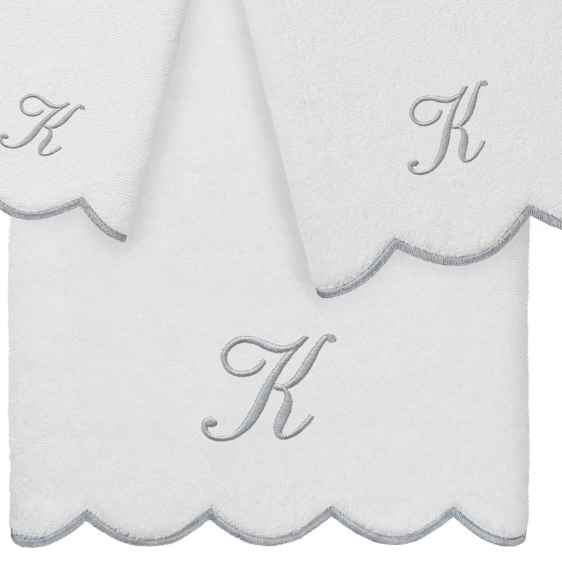 Ensemble de serviettes personnalisées 100% coton turque ADORNIA 3 pièces Linum Home Textiles, K, Blanc / Gris