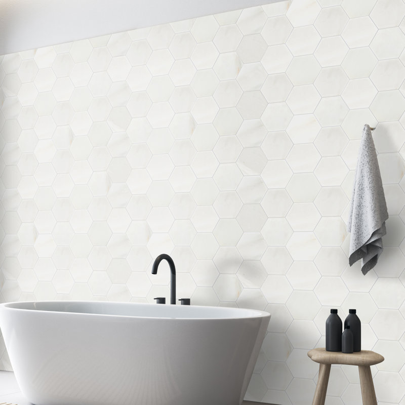 Iona Mist Hexagon 8 in. x 9 in. Polished Marble Floor and Wall Tile