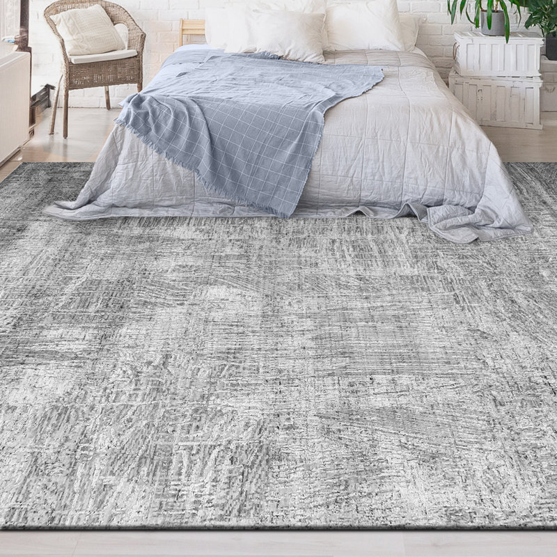 Tapis gris noué à la main de haute qualité, Rectangle 9 pi x 12 pi