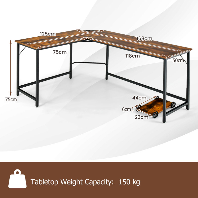 Raulston Modular L-Shaped Steel Computer Desk, Brown
