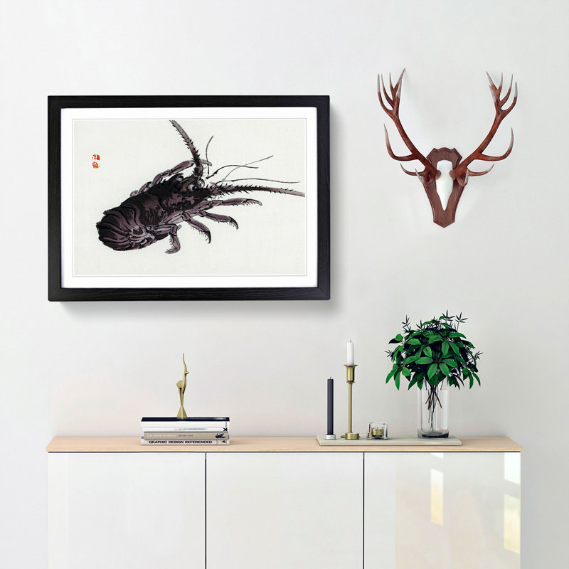 Crayfish by Kono Bairei - Picture Frame Painting Print, Black Framed, 62cm H x 87cm W x 2cm D