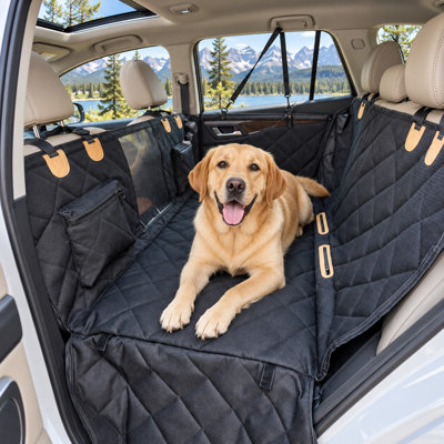 This Charcoal L rear dog cover combines a hard-bottom back-seat pet platform with a large-space waterproof hammock for cars, trucks, and SUVs.