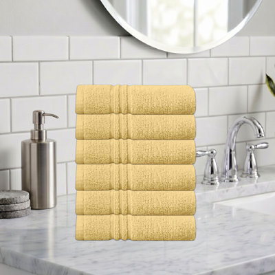 Home Weavers Robbin 500GSM 100% Cotton Zero Twist Super Absorbent Bath Towel Set, 13"x13" (6)(6 Wash Towels), Yellow