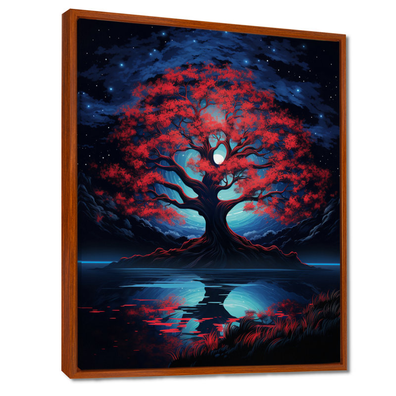 Titouan - Tree Oak Wall Art Decor, Brown Floater Framed Canvas, 32" H x 24" W x 1" D