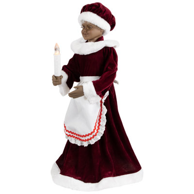 African American Animated Mrs. Claus With Lighted Candle And Music Christmas Figure