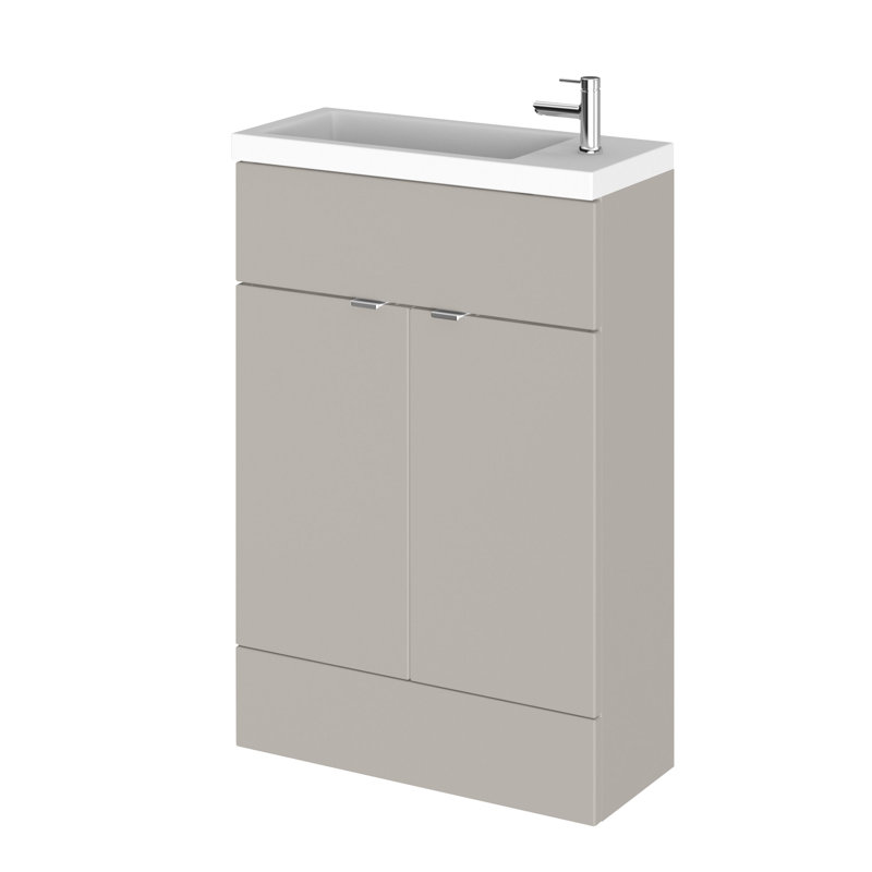 Hudson Reed Fusion 600mm Pebble Grey 2 Door Floor Standing Compact Vanity Unit With Basin