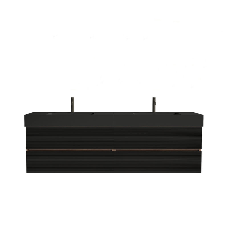 Meuble-lavabo 72 po (36 po * 2) avec lavabo à quartz d'ingénierie et tiroirs souples, meuble-lavabo mural flottant, lavabo une pièce, KD