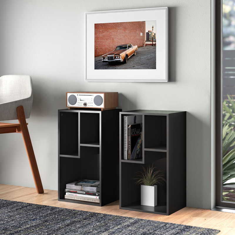 Petite armoire de rangement noire à 3 cubes avec 3 tablettes ouvertes (ensemble de 2), Noir