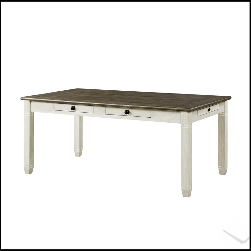 Table de salle à manger avec fini blanc antique et brun rosé avec 6 tiroirs de rangement spacieux