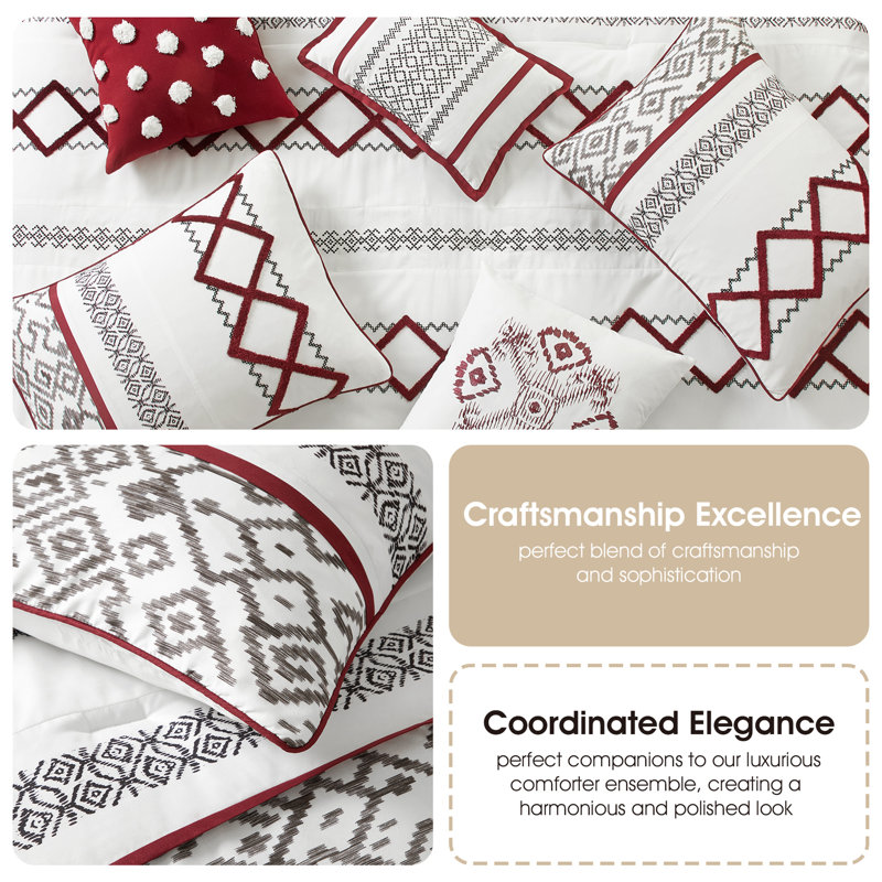 California King White and Red Geometric Microfiber Comforter Set