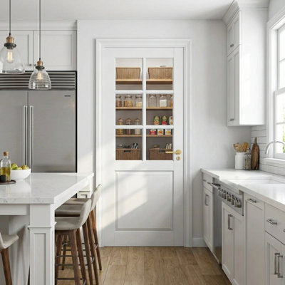 6-Lite Clear Glass and Primed Solid Manufactured Wood Slab Door Without Frame and Hardware Kit
