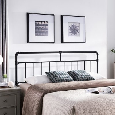 King Size Bed Headboard Featuring Iron Tube Frame, Piped Design, Flat Black Color, 76.26 In Depth Headboard, Finish, Industrial Accents, 1.97 Width by 17 Stories