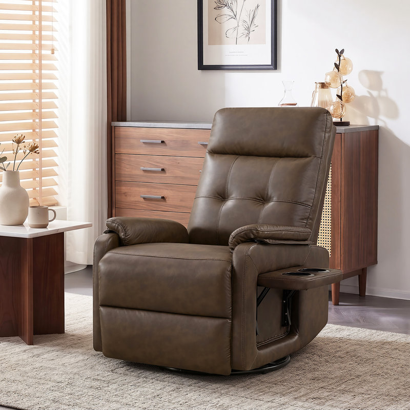 Chaise pivotante manuelle de 25,2 po avec pochette de rangement, plateau rabattable et porte-gobelets doubles