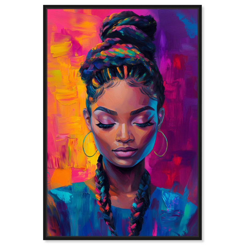 Toile «Bold Colorful Braids» par Art Remedy, Noir, H 16 po x l 11 po, Floater Frame
