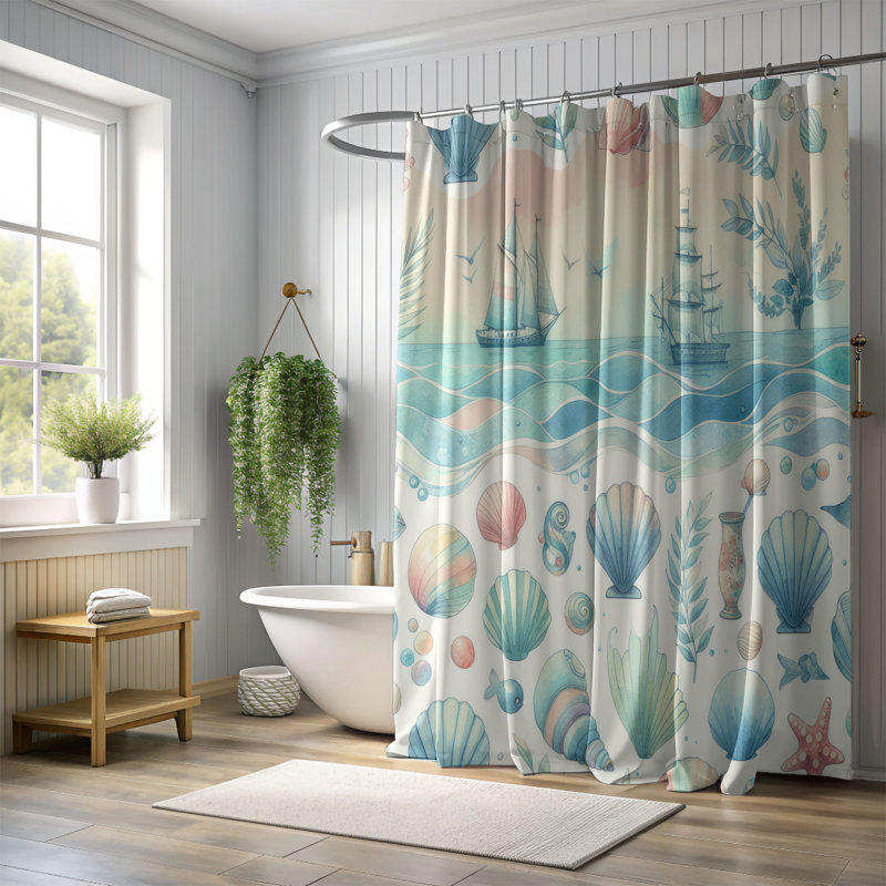 Rideau de douche standard 1 pièce Soft Blue Waters, H 74 po x l 71 po
