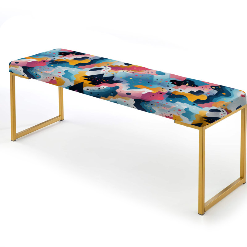 Banc rembourré bleu Fusion Abstractions In Motion - Mid-Century, Blue/Yellow Dot and Wave Dance Harmony Geometric
