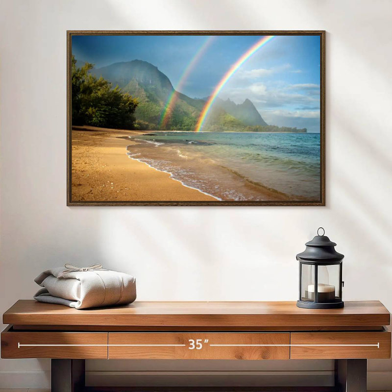 Double arc-en-ciel Kauai, 25 po x 17 po, Cadre flottant noyer