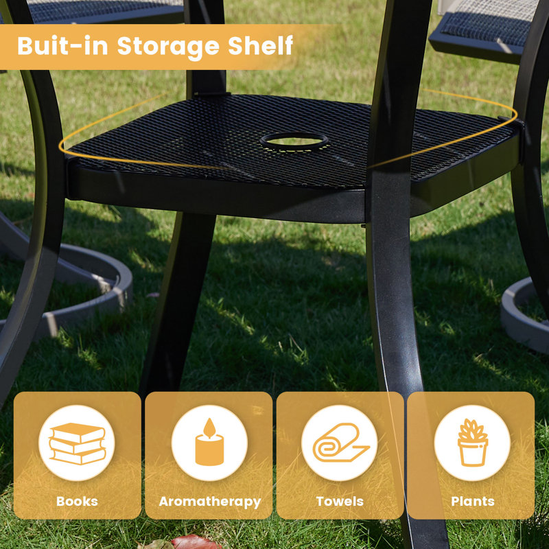 Eidanas Round 4 - Person 40.6'' L Outdoor Dining Set with 4 Stackable Chairs (Set of 5), Black