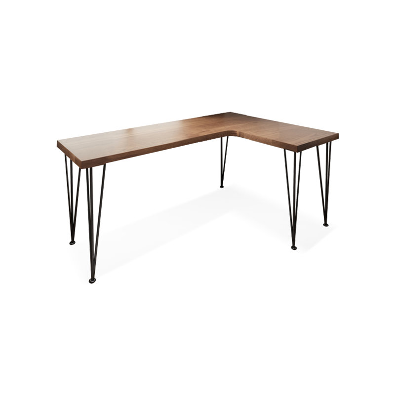 Bureaux en bois massif brun en forme de L, H 29,53 po x l 62,99 po x P 47,24 po, Retour à droite