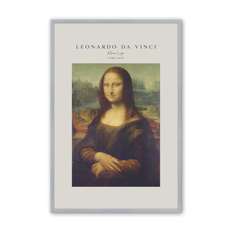 Mona Lisa v2 de Leonardo Da Vinci roulé, H 21,25 po x l 17,25 po x P 1,25 po, Reproduction encadrée sans passe-partout