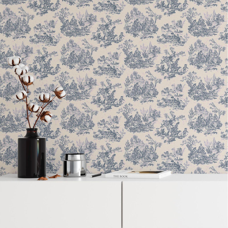 Toile De Jouy Wallpaper Country Animal Print Traditional Feature Wall Red Navy, Blue