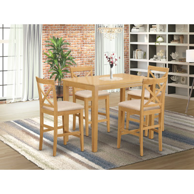 Socha 3 Piece Kitchen Counter Set for Small Spaces Contains a Rectangle Dining Room Table and 2 Linen Fabric Upholstered Dining Chairs, 30x48 Inch, Oak