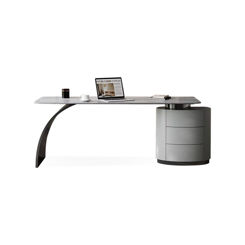 Rectangular Manufactured Wood with 3 drawers desk, Gray, 29.53" H x 62.99" W x 27.56" D