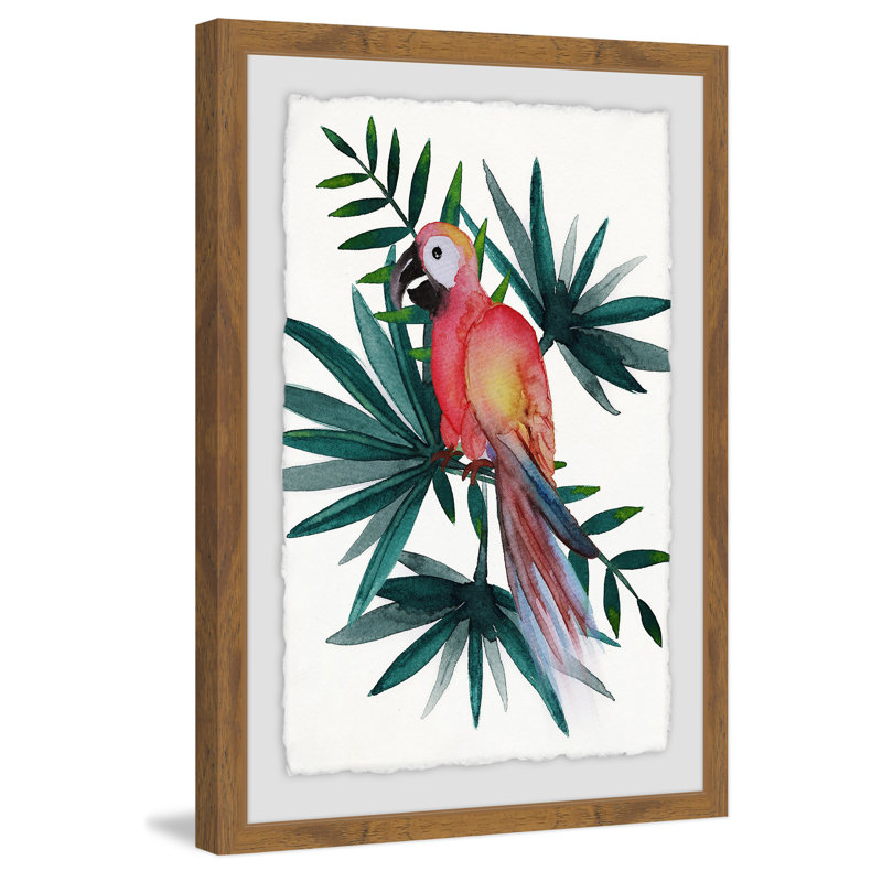 Red Parrot - Single Picture Frame Painting, 46cm H x 30cm W x 4cm D