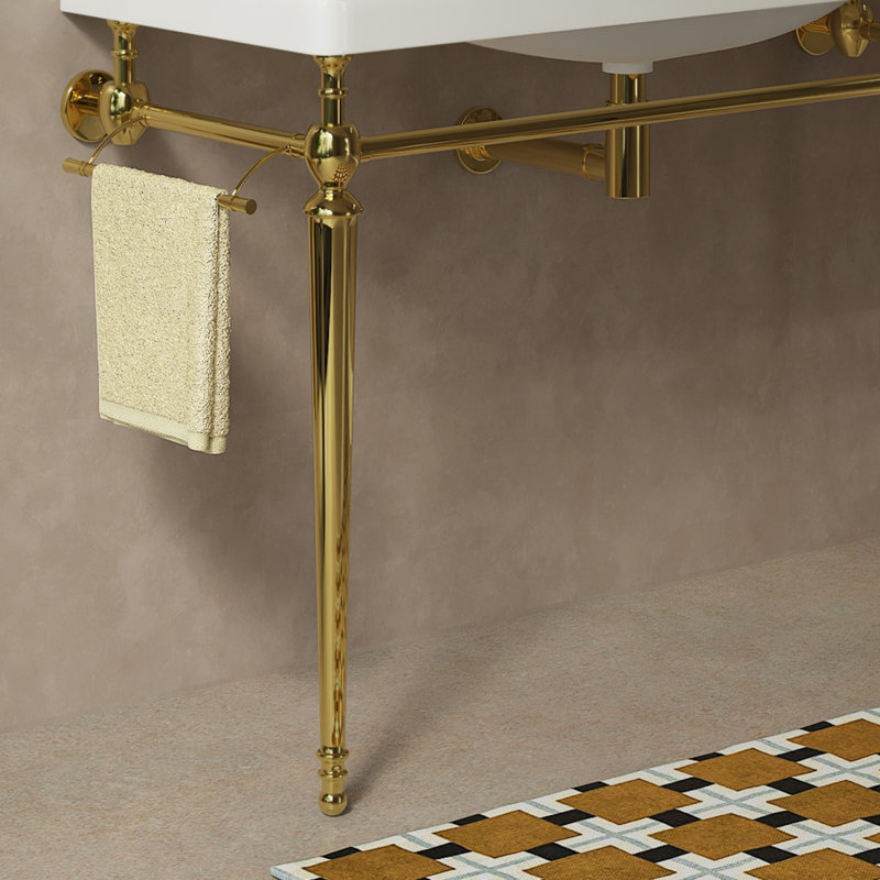 Armoire de base de meuble-lavabo durable, structure en fer, finition dorée industrielle, pour la salle de bain