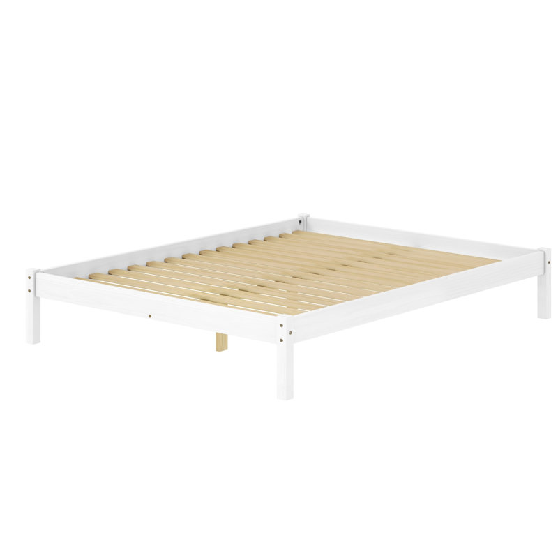 Lit en bois massif Moneeb, Blanc, Grand