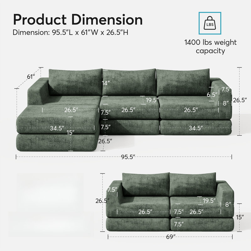 Canapé modulaire en forme de L Boneless Cloud Boneless Cloud, Vert