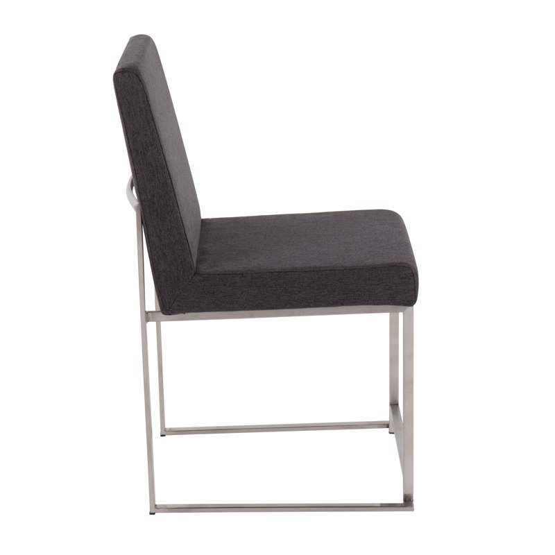 Chaise de salle à manger contemporaine à haut dossier en acier inoxydable brossé et tissu gris anthracite - ensemble de 2