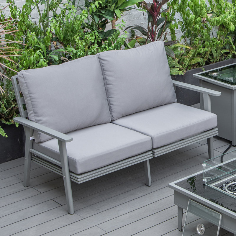 Causeuse d'extérieur de 56,69 po de largeur avec coussins, gris, gris