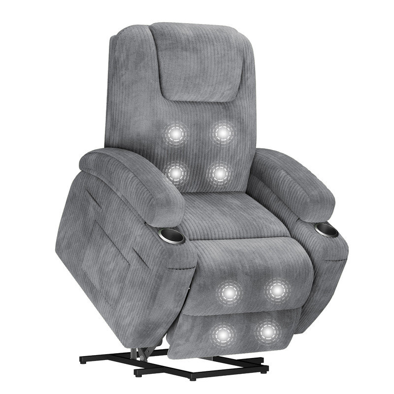 Fauteuil inclinable électrique avec massage Power Lift, Velours côtelé gris