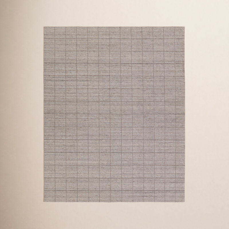 Taupe Striped Hand Woven Wool and Polyester Area Rug, Rectangle 8' x 10'