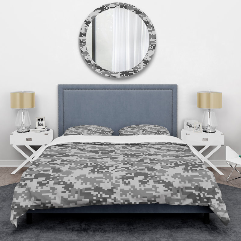 Gris camouflage numérique - ensemble de housse de couette abstrait - microfibre de polyester