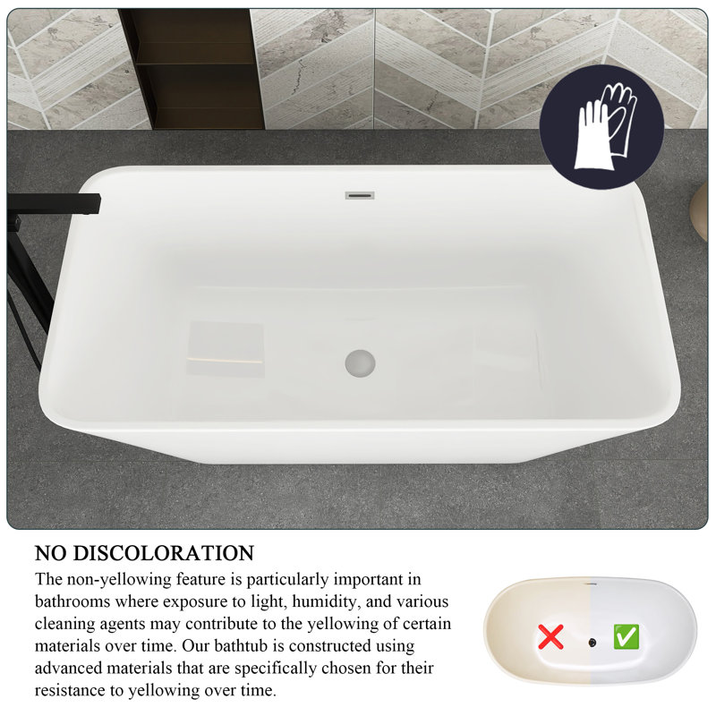 59" White Acrylic Freestanding Bathtub