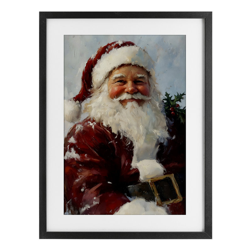 «Rosy Cheeked Santa Smile», reproduction sous verre encadrée, design par Petal Prints Design, H 20 po x l 14 po