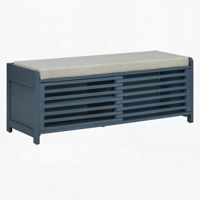 Shoe Bench With Storage And Cushion, Distressed Shutter Storage Bench For Living Room, Entryway